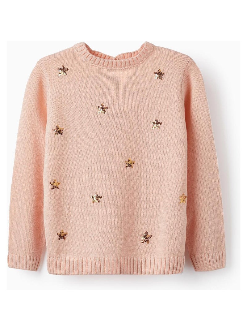 Pull en Maille avec Paillettes pour Fille   NOËL Rose clair - Kiabi