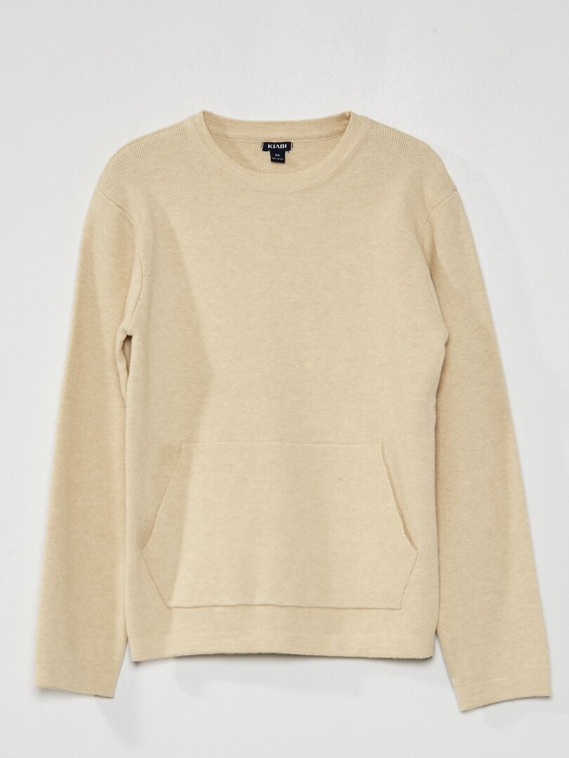Pull en maille avec poche kangourou Beige - Kiabi
