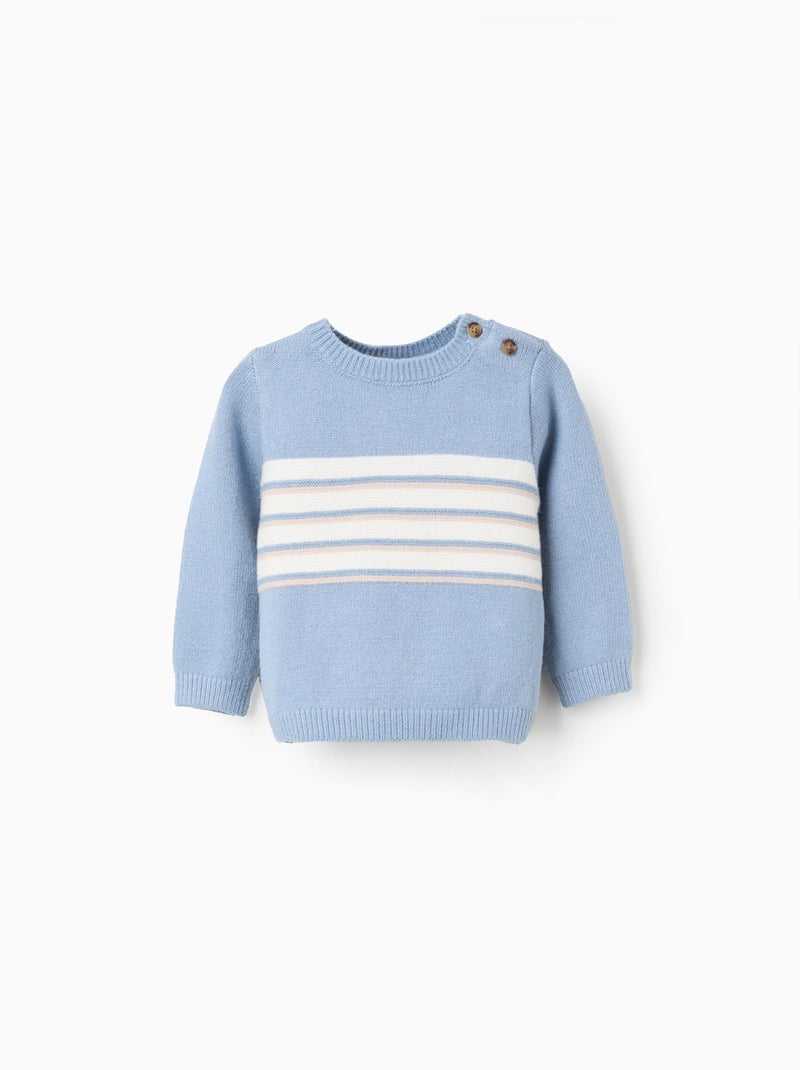 Pull en maille avec rayures Bleu clair - Kiabi