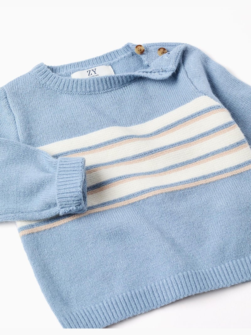 Pull en maille avec rayures Bleu clair - Kiabi