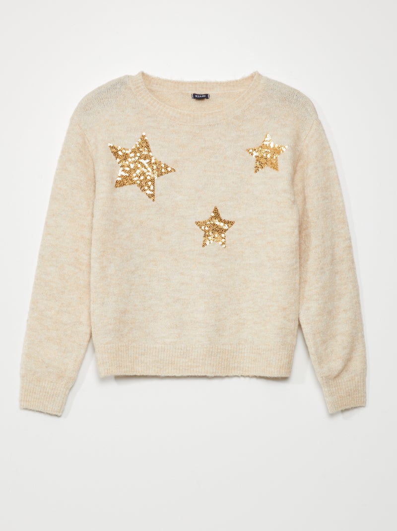 Pull en maille avec sequins fantaisies Beige - Kiabi