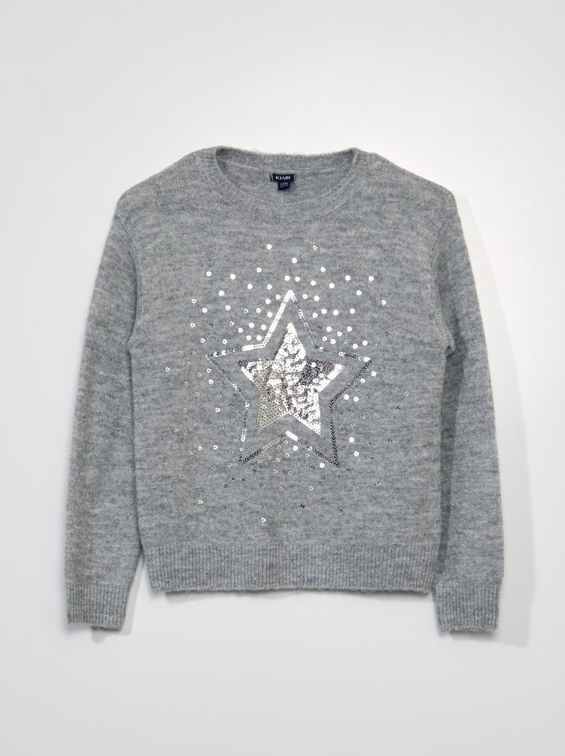 Pull en maille avec sequins fantaisies Gris - Kiabi