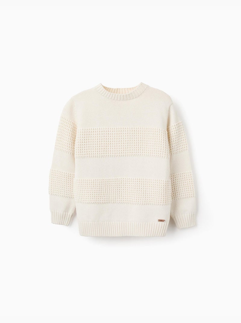 Pull en Maille avec Texture Blanc - Kiabi