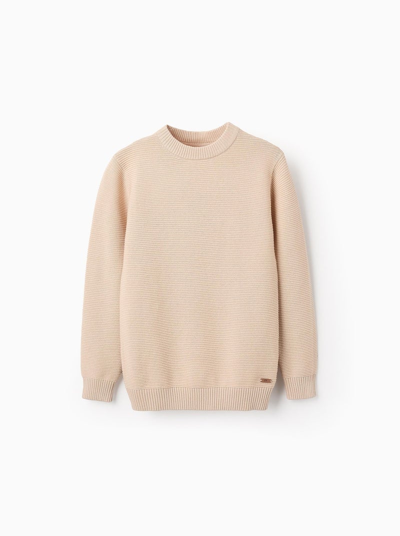 Pull en Maille avec Texture en Coton Beige clair - Kiabi