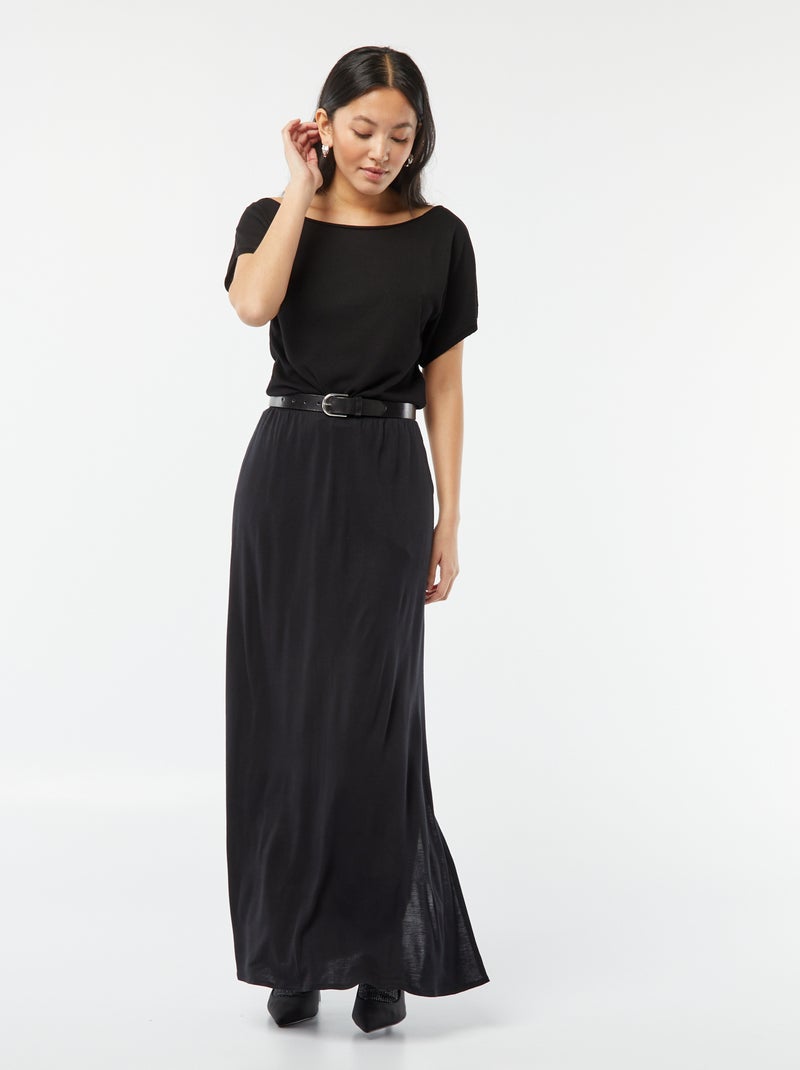 Pull en maille avec un col bateau et des manches courtes noir - Kiabi