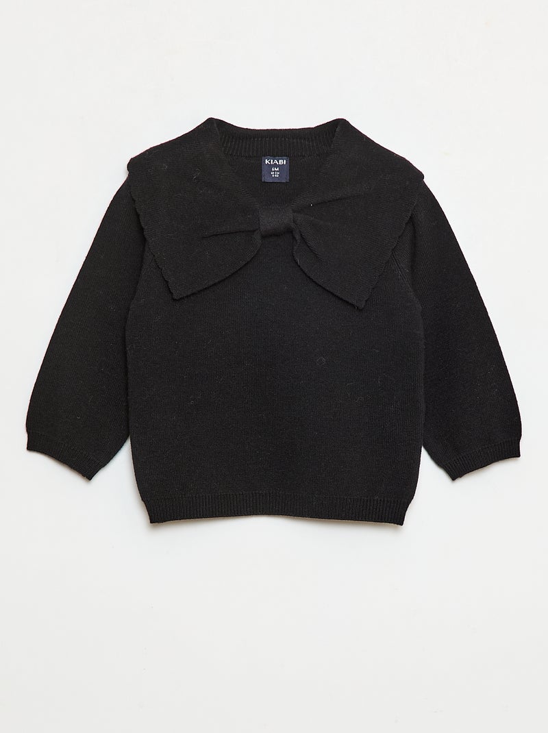 Pull en maille avec un large nœud fantaisie devant Noir - Kiabi
