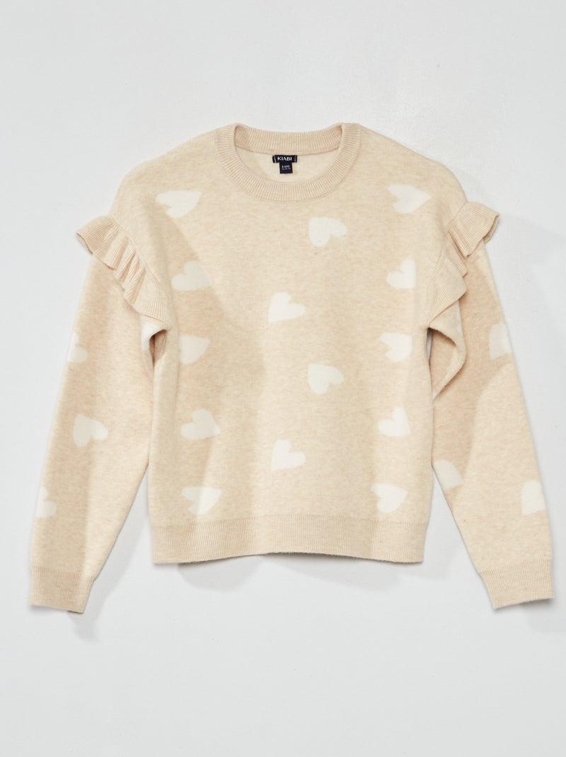 Pull en maille avec volants Beige - Kiabi