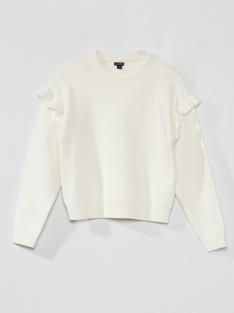 Pull en maille avec volants blanc - Kiabi