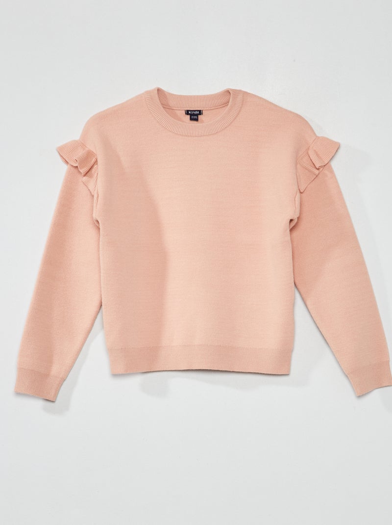 Pull en maille avec volants Rose - Kiabi