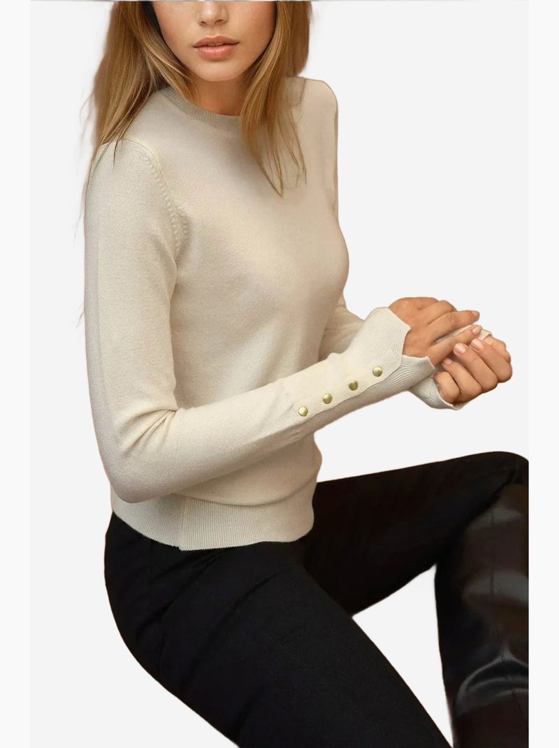 Pull en maille boutonnée à col rond hiccup Crème - Kiabi