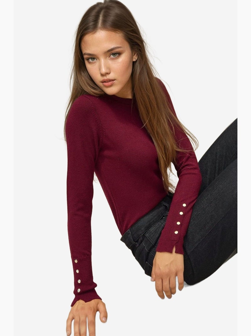 Pull en maille boutonnée à col rond hiccup Rouge bordeaux - Kiabi