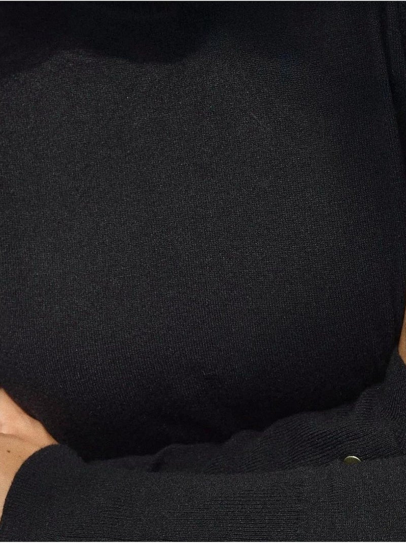Pull en maille boutonnée à col rond Noir - Kiabi
