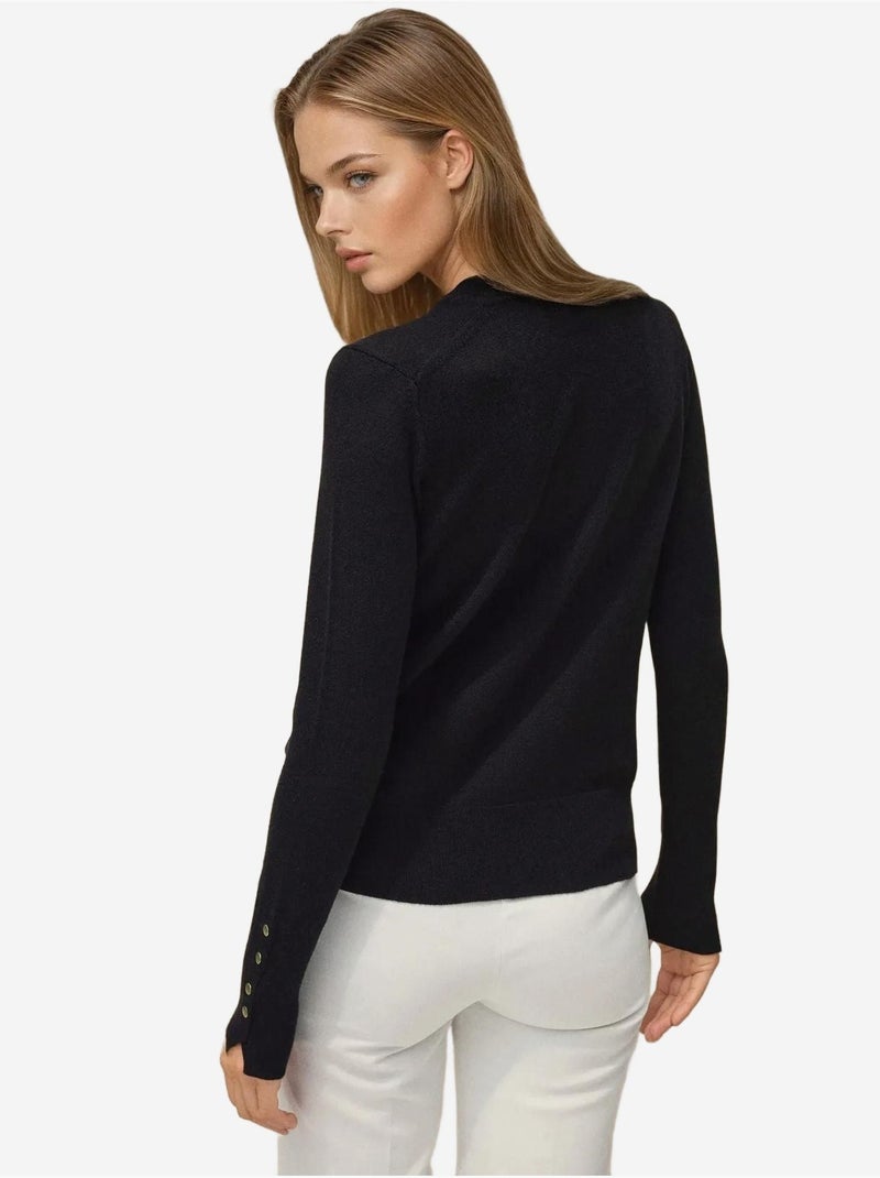 Pull en maille boutonnée à col rond Noir - Kiabi