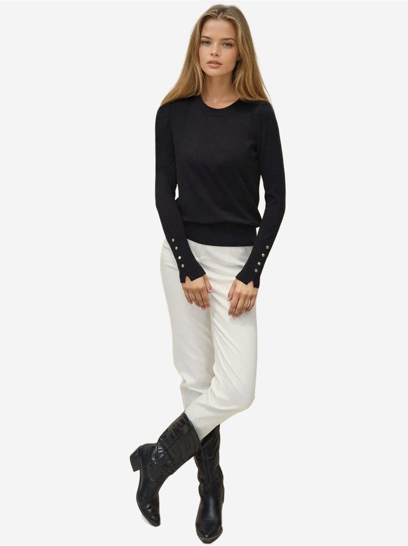 Pull en maille boutonnée à col rond Noir - Kiabi