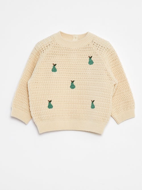 Pull en maille broderies 'poire' - Kiabi
