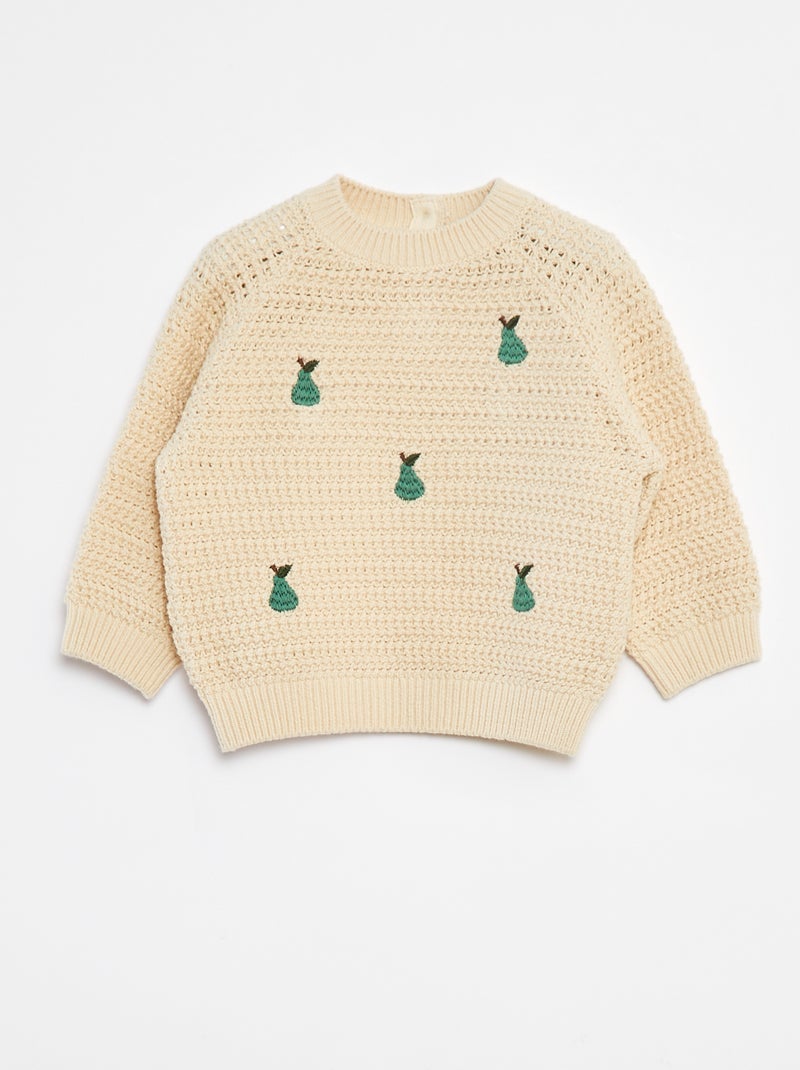 Pull en maille broderies 'poire' Blanc - Kiabi