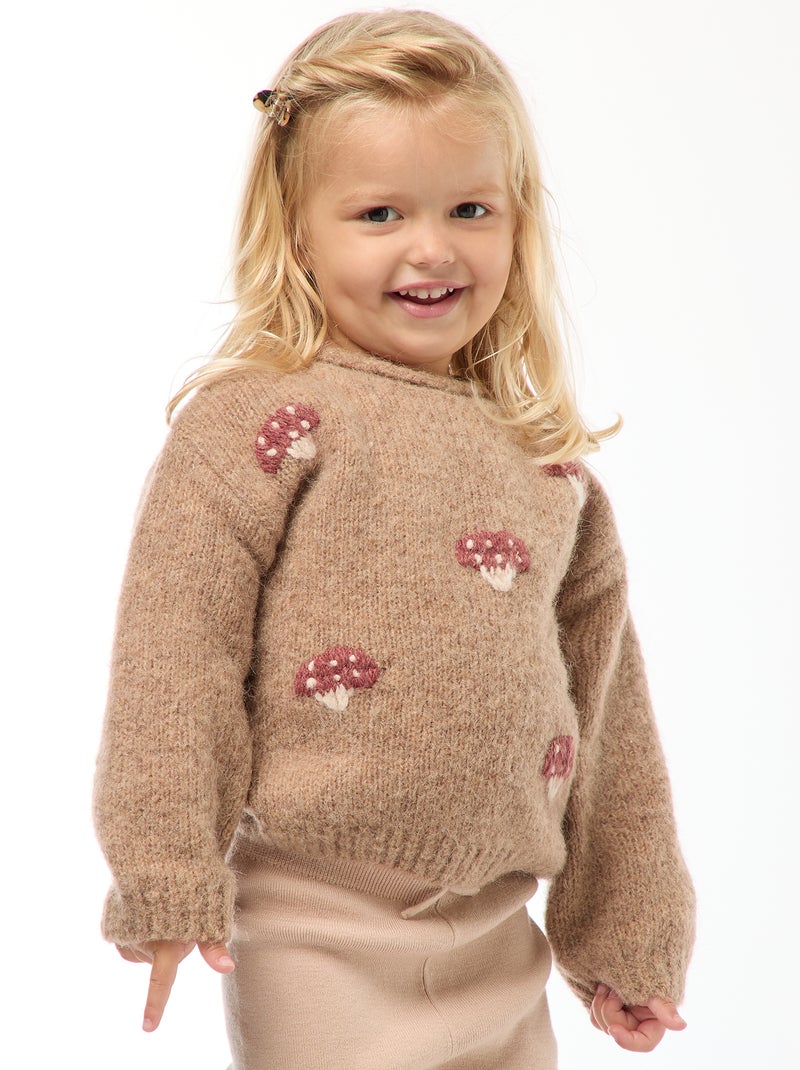 Pull en maille chaude Beige champignons - Kiabi