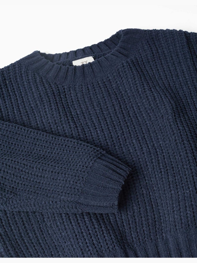 Pull en maille chenille à épaules tombantes Bleu foncé - Kiabi