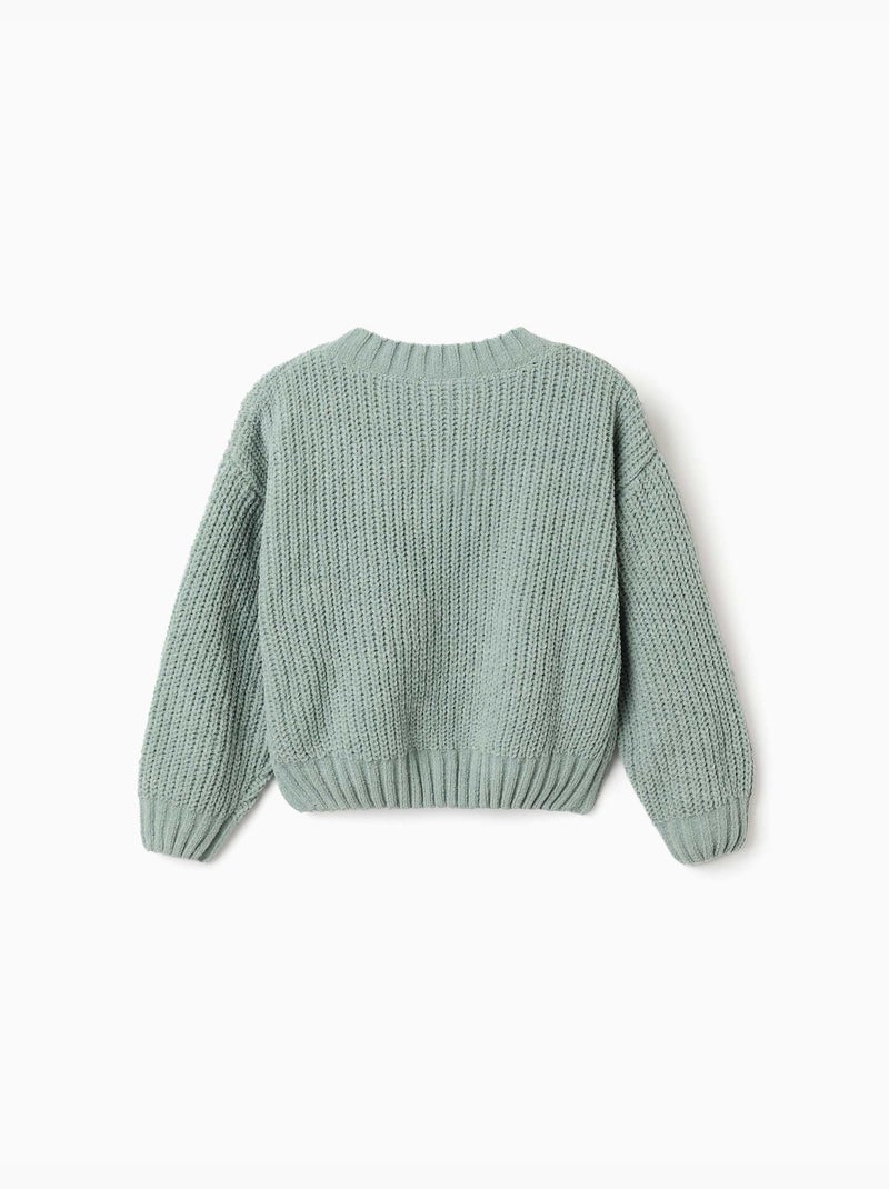 Pull en maille chenille à épaules tombantes Vert - Kiabi