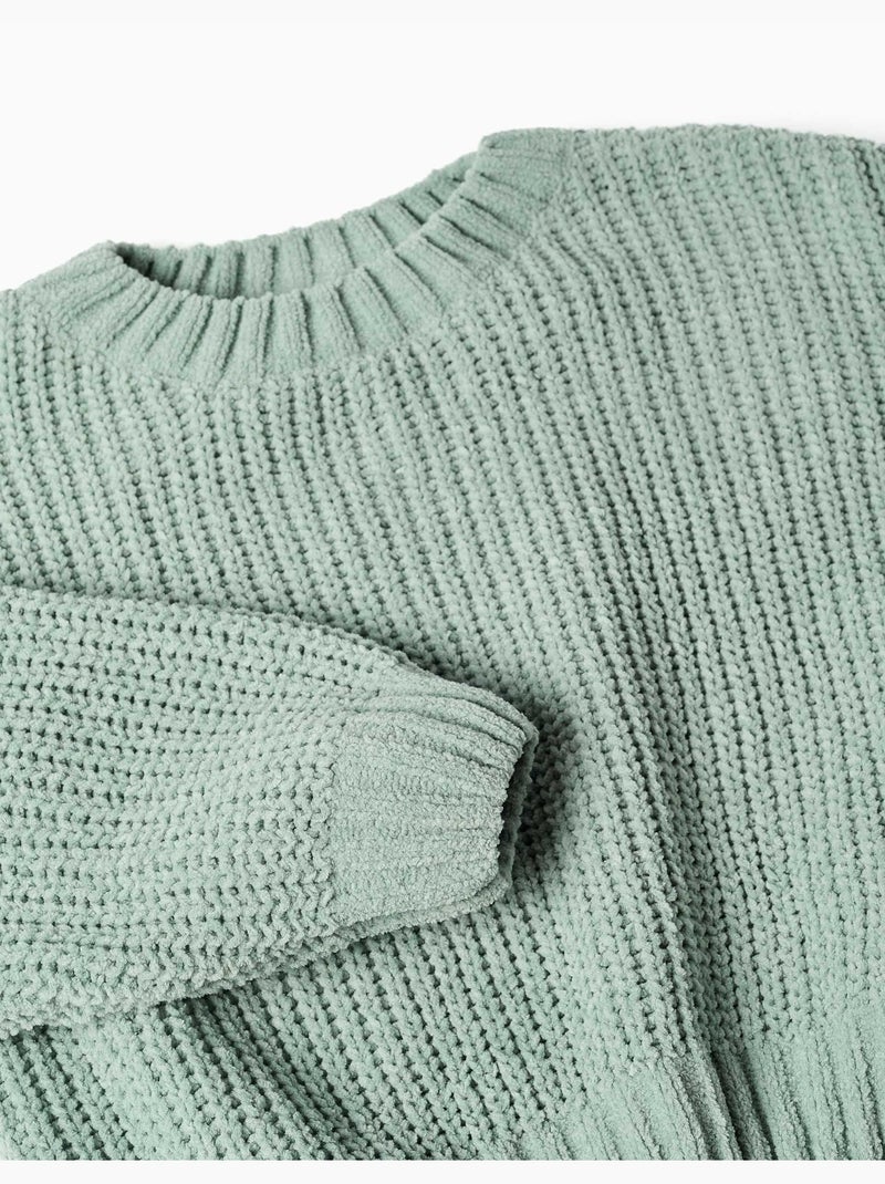 Pull en maille chenille à épaules tombantes Vert - Kiabi