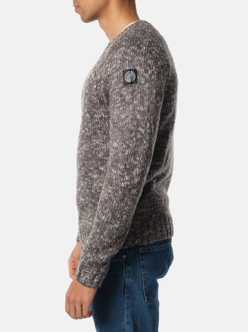 Pull en maille chiné col rond large gris anthracite - Kiabi