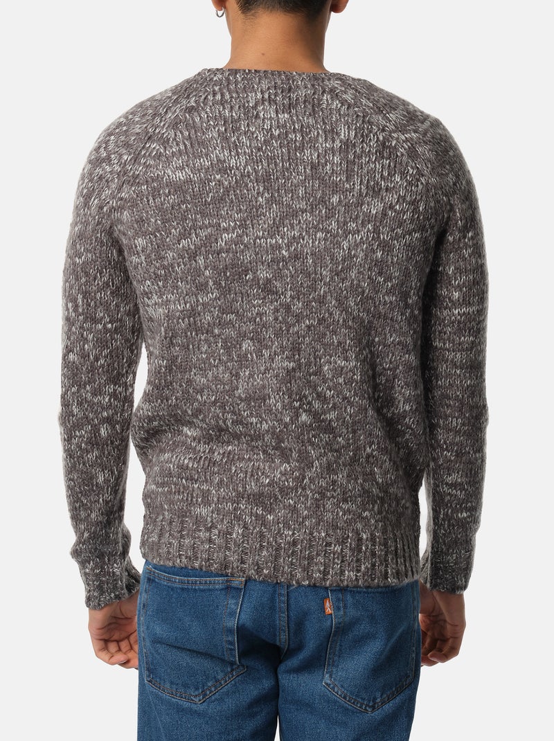 Pull en maille chiné col rond large gris anthracite - Kiabi