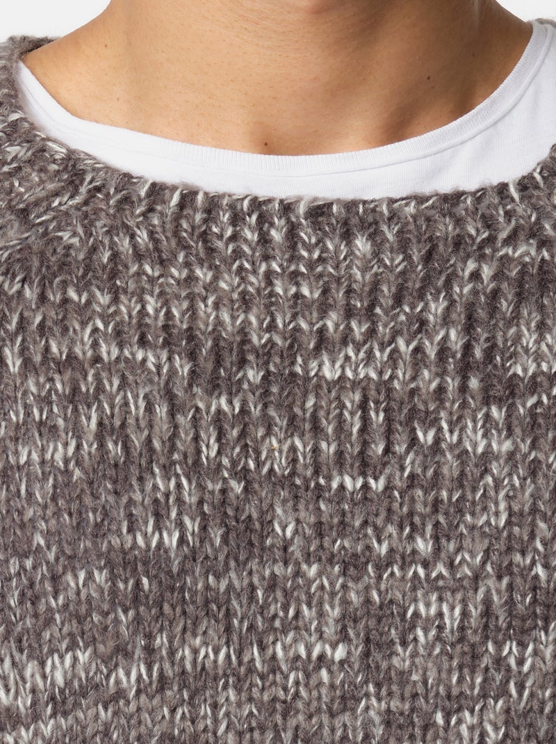 Pull en maille chiné col rond large gris anthracite - Kiabi