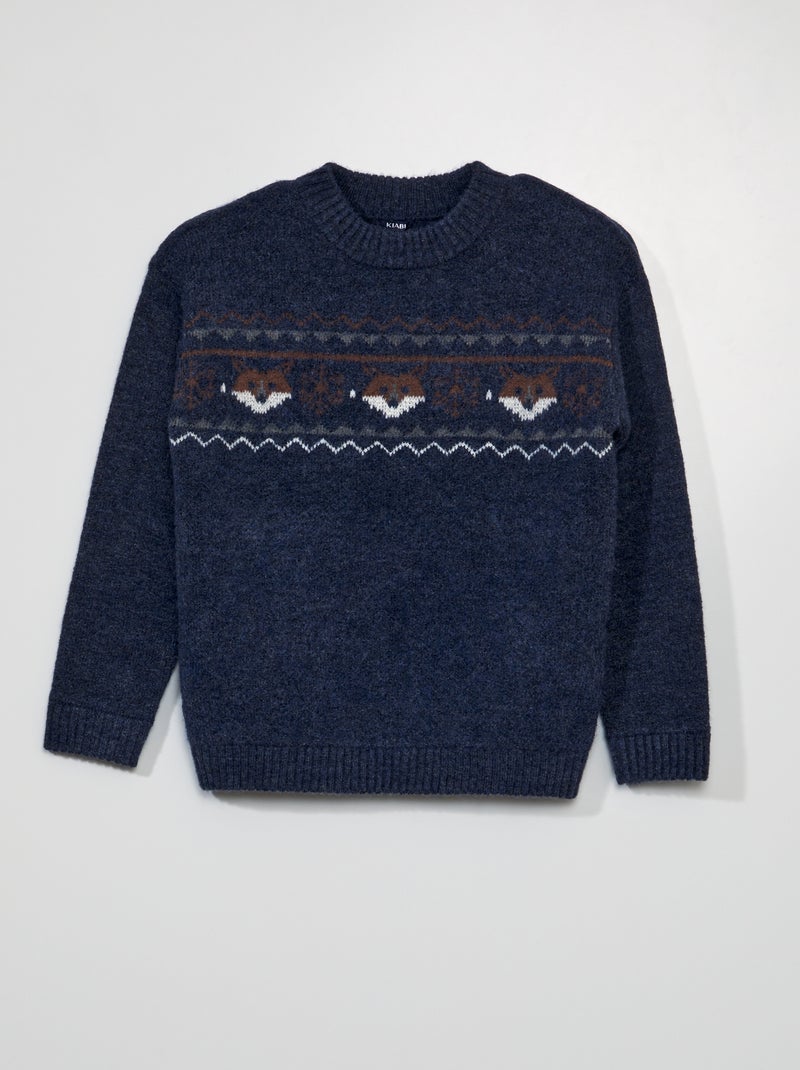 Pull en maille chinée avec imprimé Bleu - Kiabi
