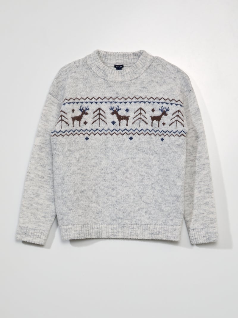 Pull en maille chinée avec imprimé Gris - Kiabi