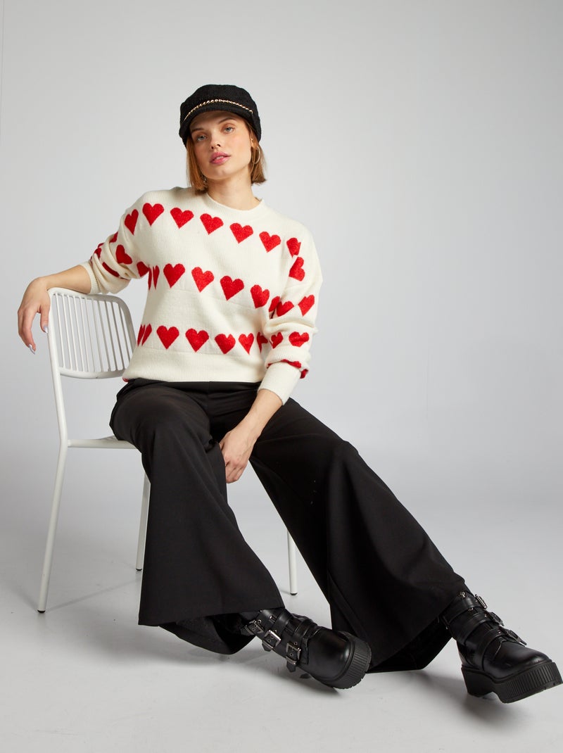 Pull en maille 'cœur' Blanc/rouge - Kiabi
