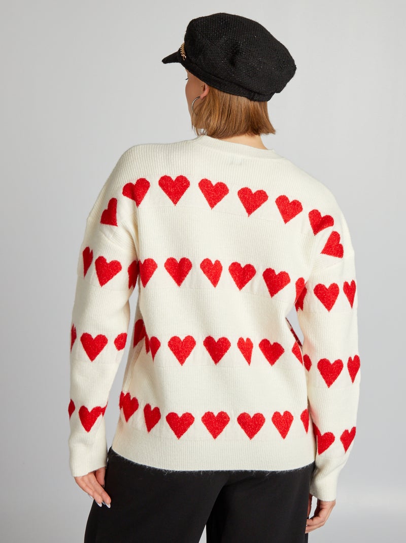 Pull en maille 'cœur' Blanc/rouge - Kiabi