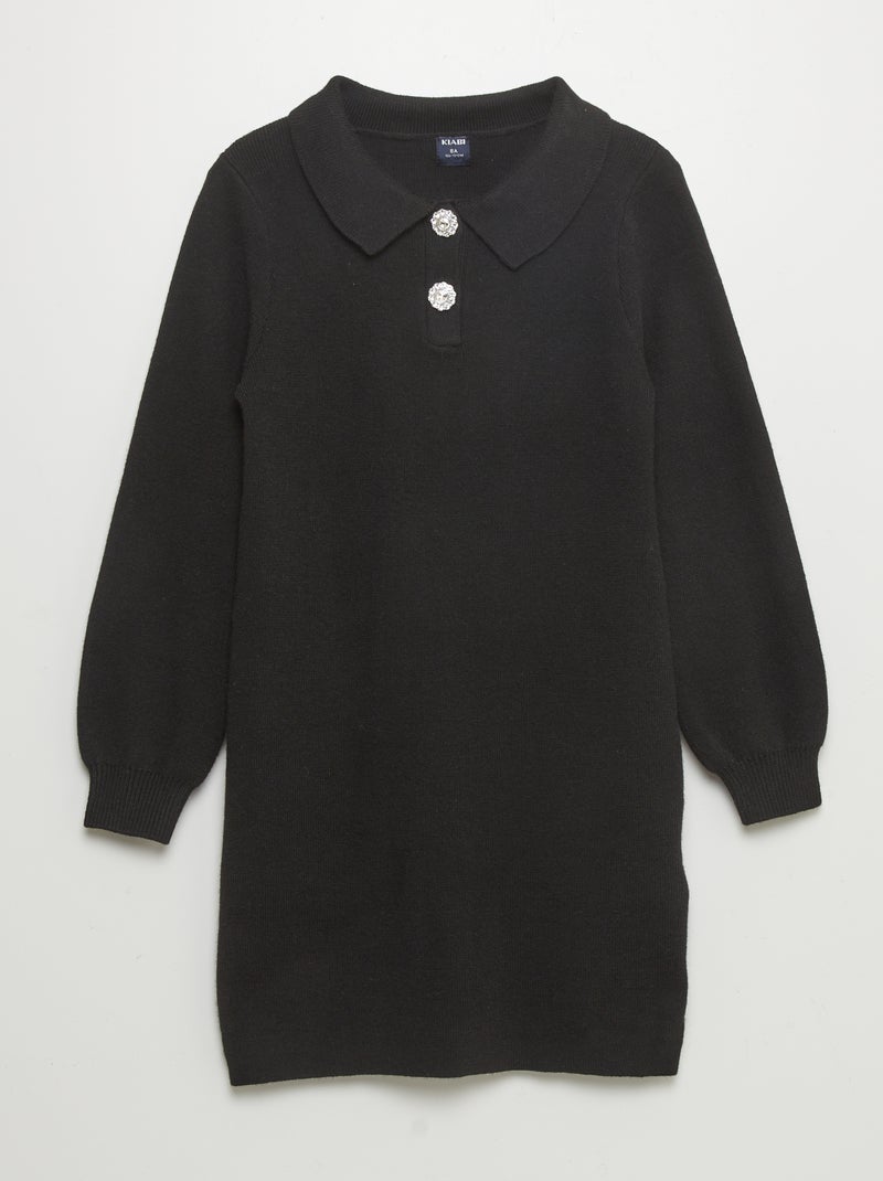 Pull en maille col avec boutons strass noir - Kiabi