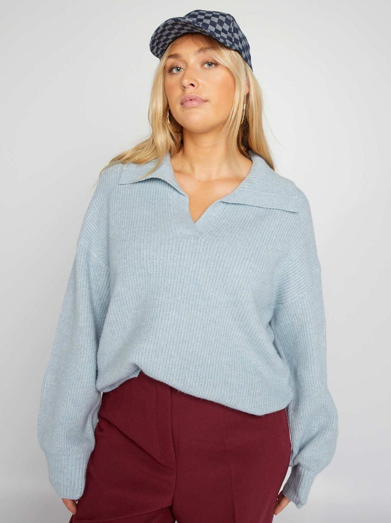 Pull en maille col camionneur Bleu - Kiabi