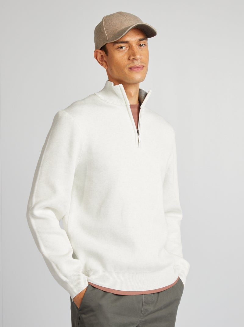 Pull en maille col camionneur zippé Blanc - Kiabi