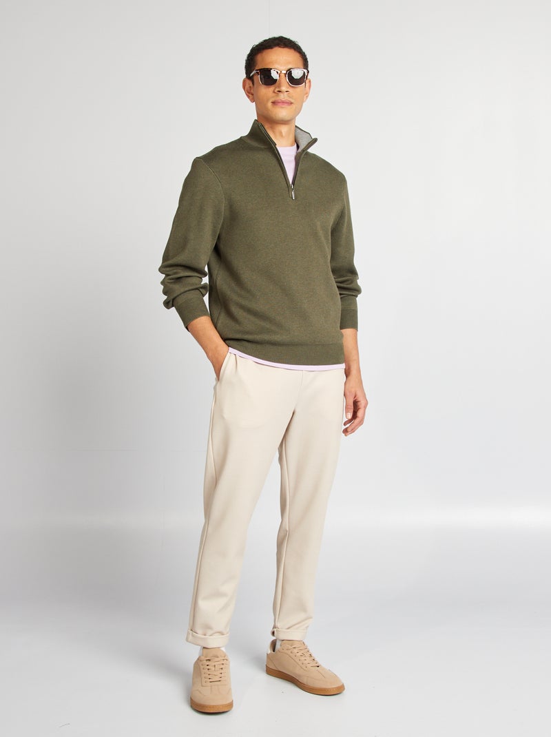 Pull en maille col camionneur zippé Vert - Kiabi