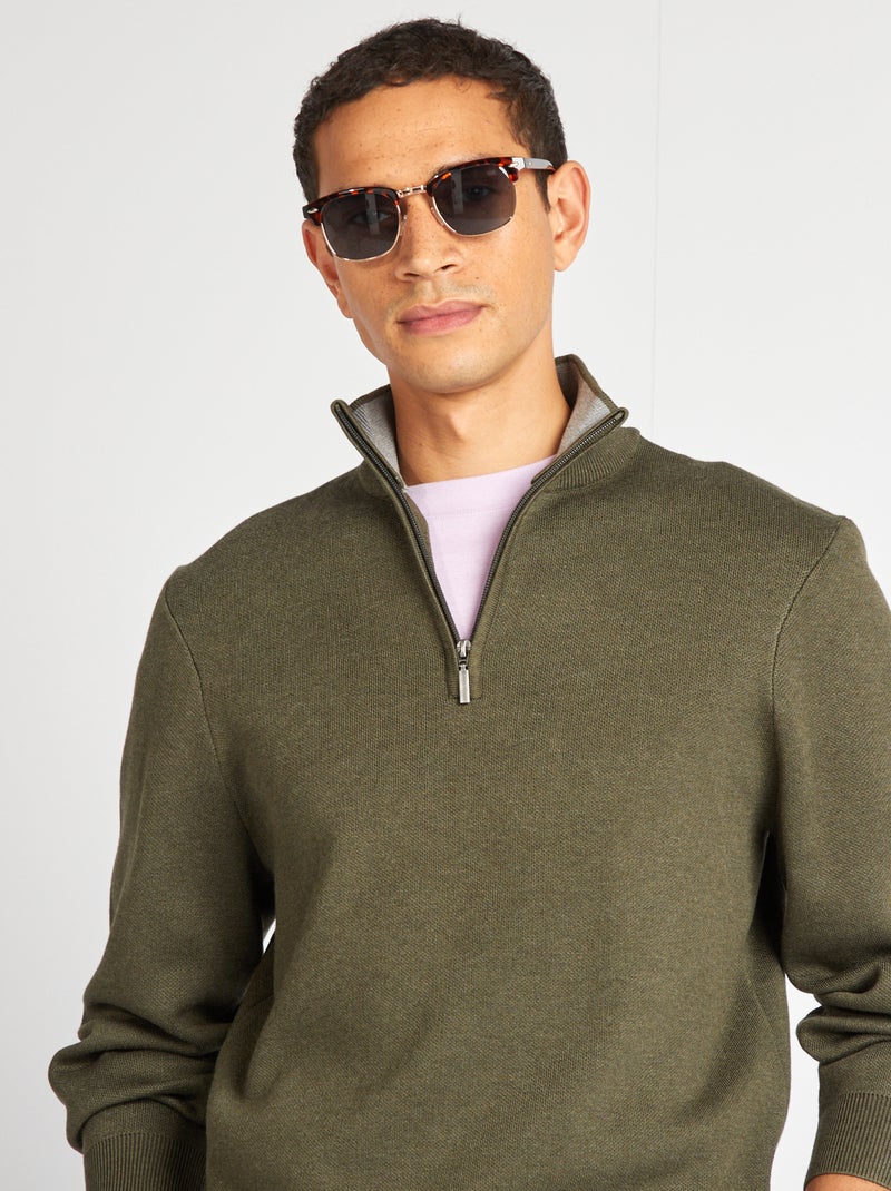Pull en maille col camionneur zippé Vert - Kiabi