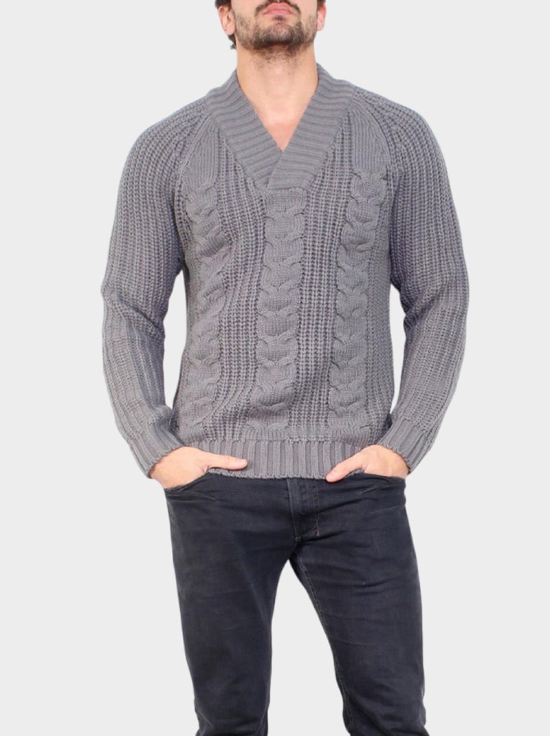 Pull en maille col chale Gris - Kiabi