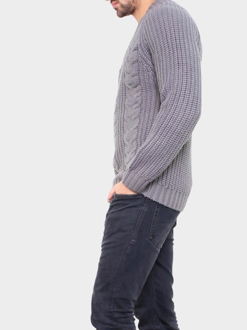 Pull en maille col chale Gris - Kiabi