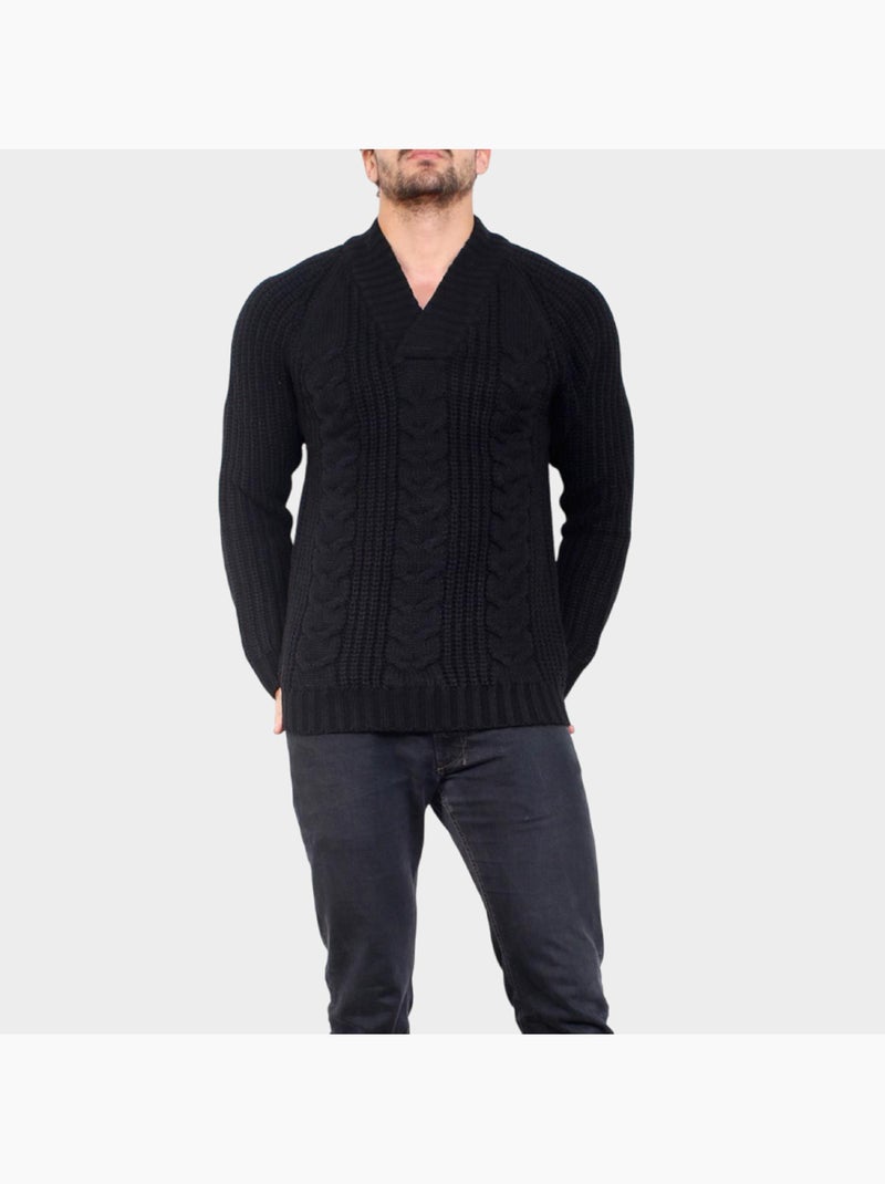 Pull en maille col chale Noir - Kiabi