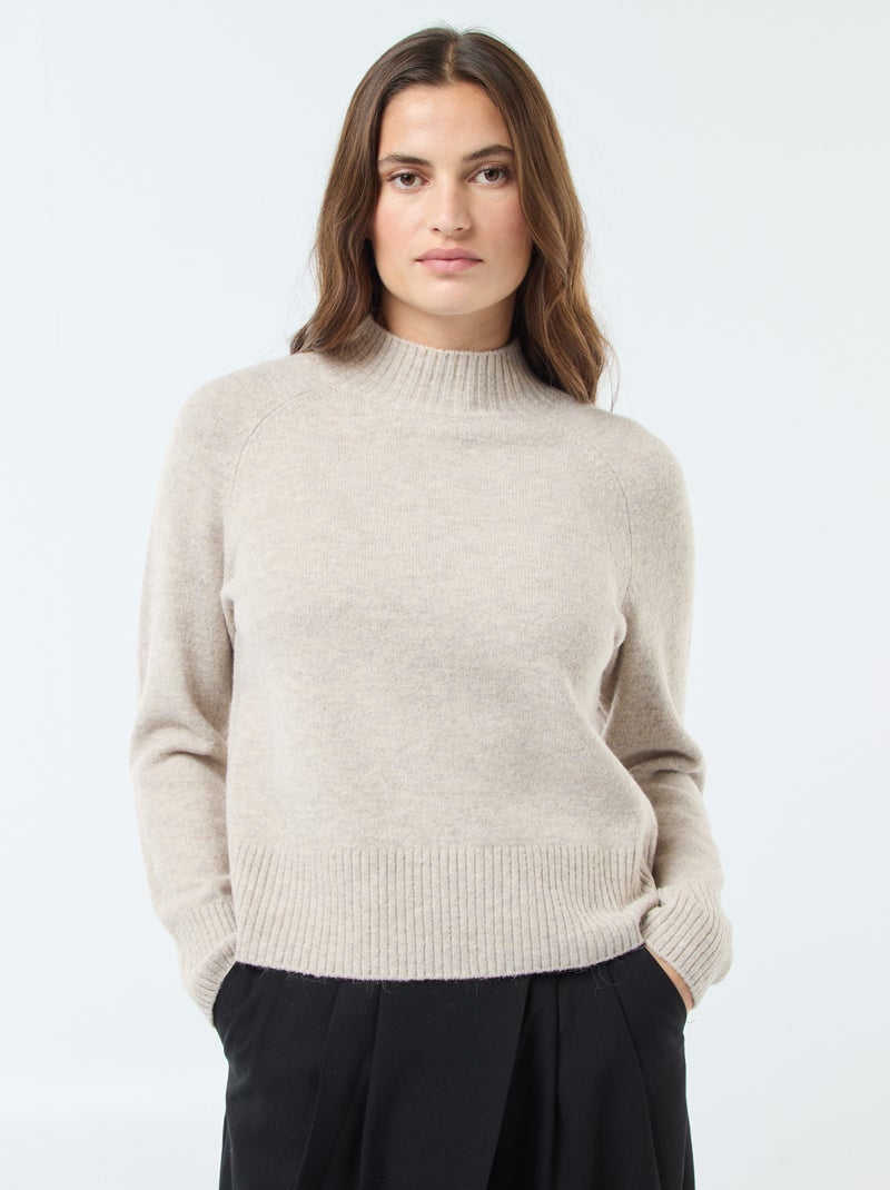 Pull en maille col montant Beige - Kiabi