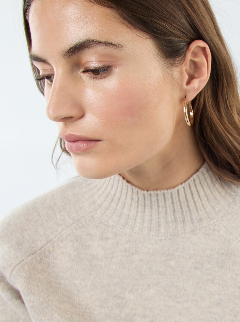 Pull en maille col montant Beige - Kiabi