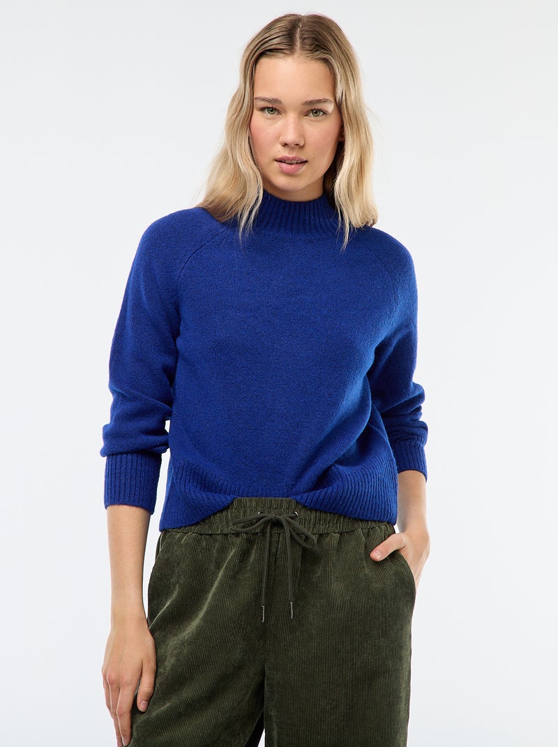 Pull en maille col montant Bleu - Kiabi