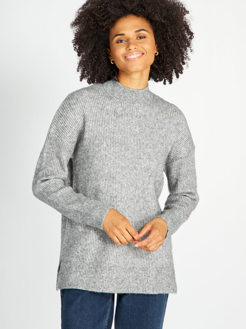 Pull en maille col montant Gris - Kiabi