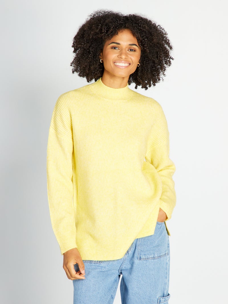 Pull en maille col montant Jaune - Kiabi