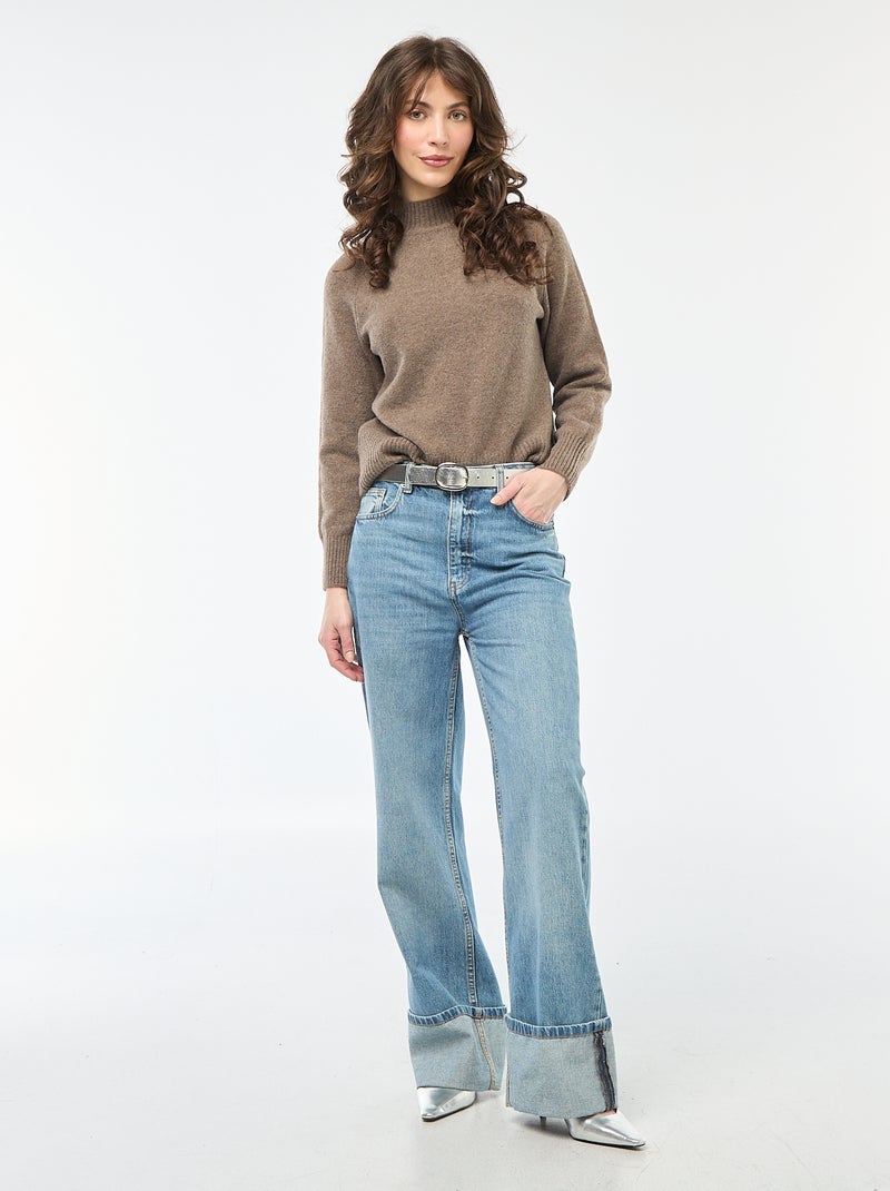 Pull en maille col montant Marron - Kiabi