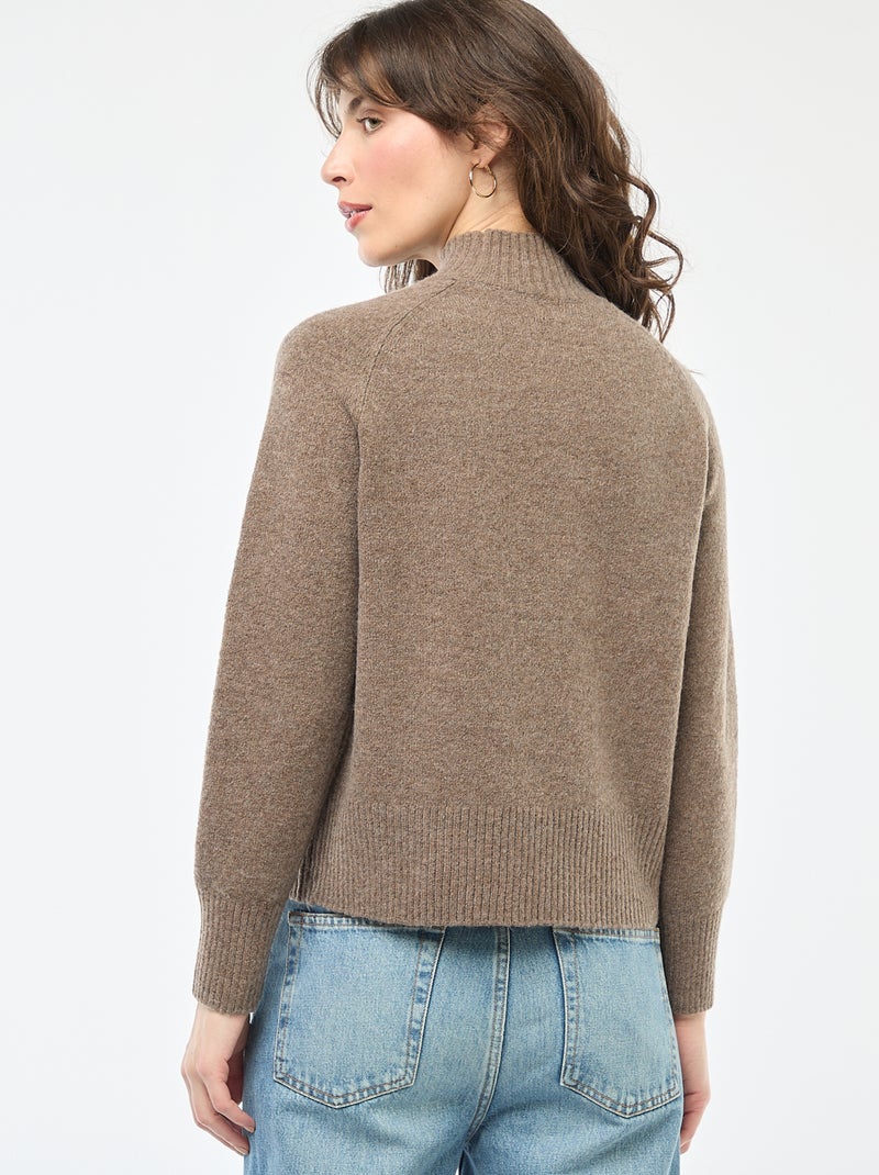 Pull en maille col montant Marron - Kiabi