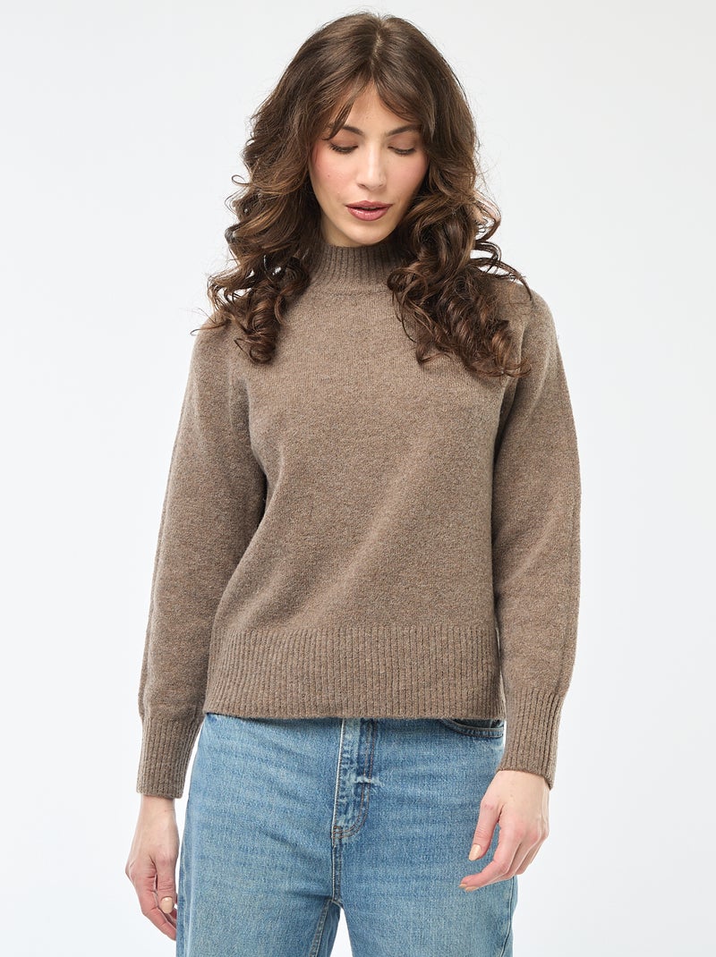 Pull en maille col montant Marron Femme Kiabi