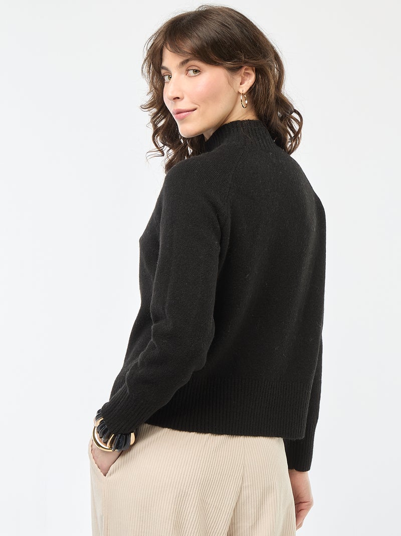 Pull en maille col montant Noir - Kiabi