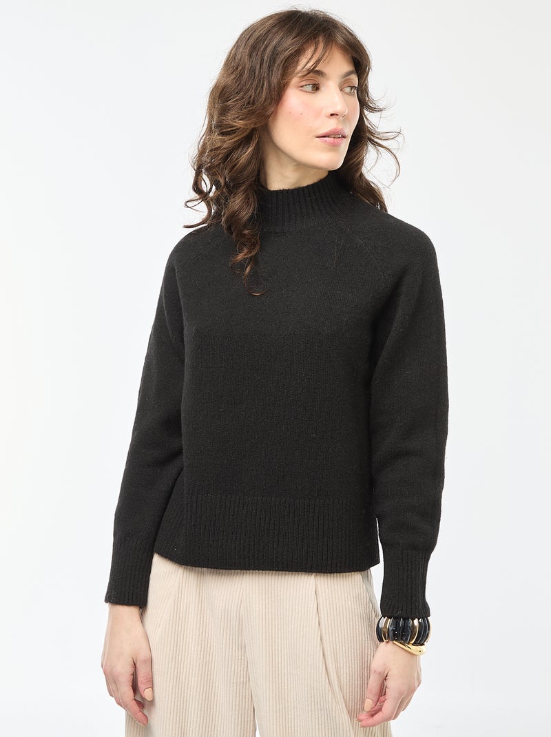 Pull en maille col montant Noir - Kiabi