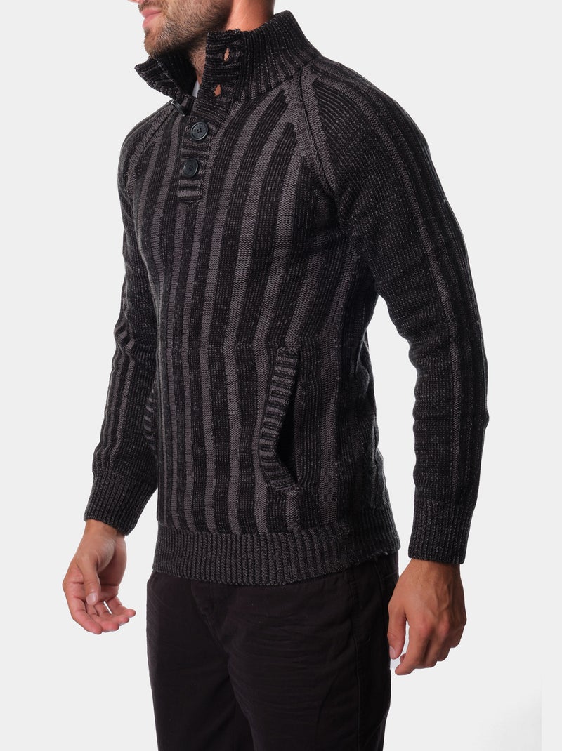 Pull en maille col montant Noir - Kiabi